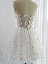 White A-Line Tulle Star Short Semi Formal Prom Dress, White Cute Homecoming Dress